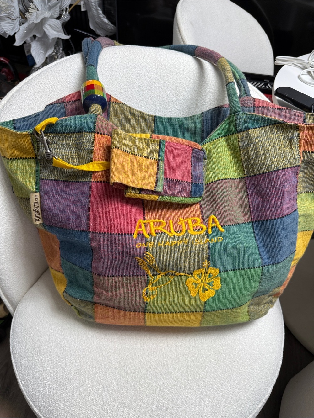 Large Multicolor Patchwork Tote Bag with Embroidered Logo